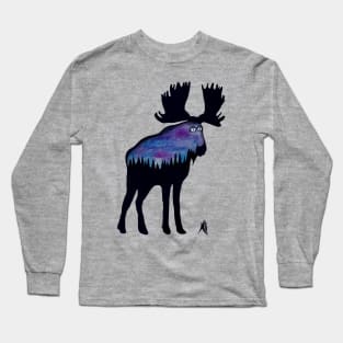 Forest Sky Hipster Moose Long Sleeve T-Shirt